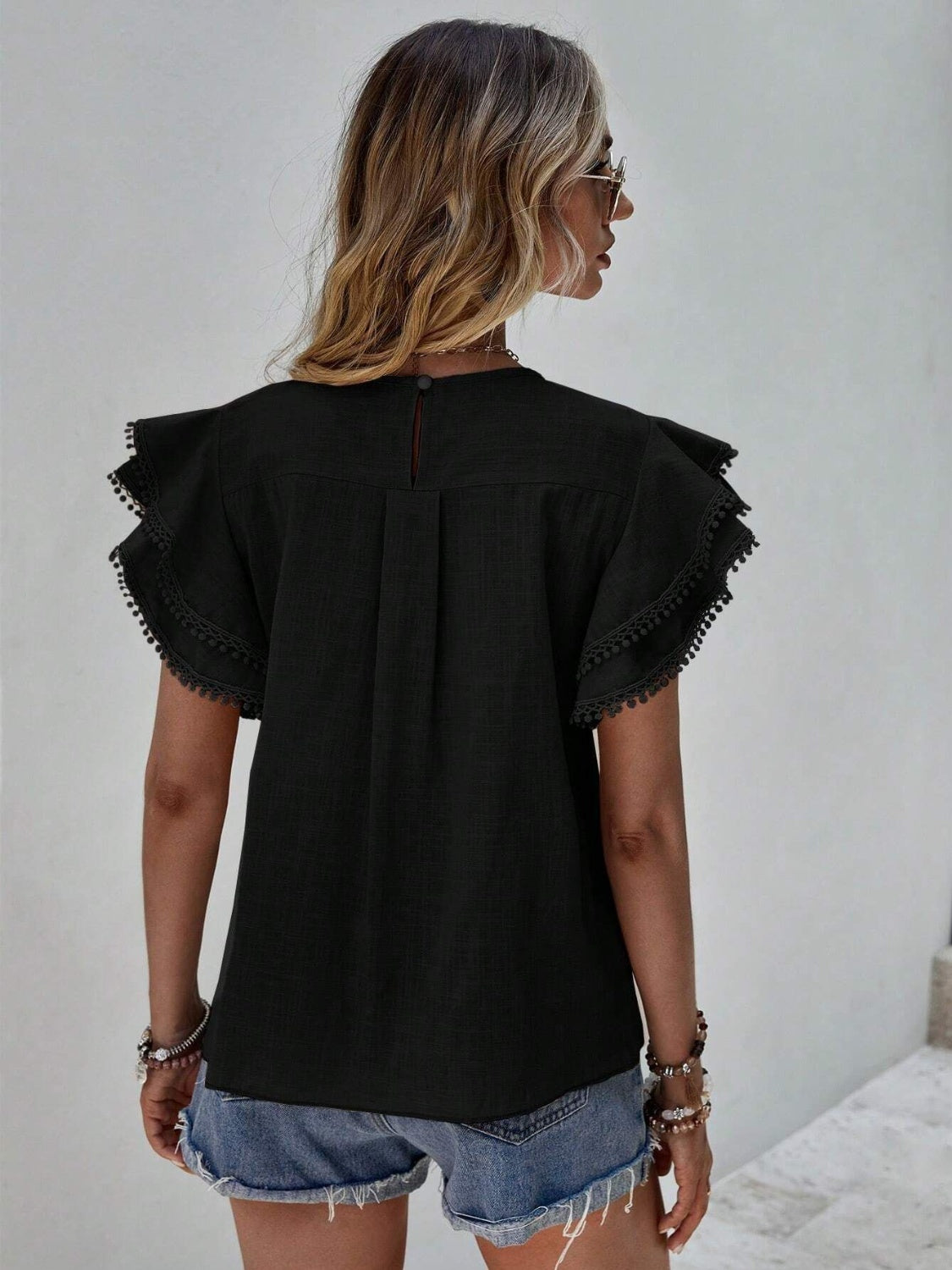 Ruffled Cap Sleeve Round Neck Blouse - The Goddess Galleries
