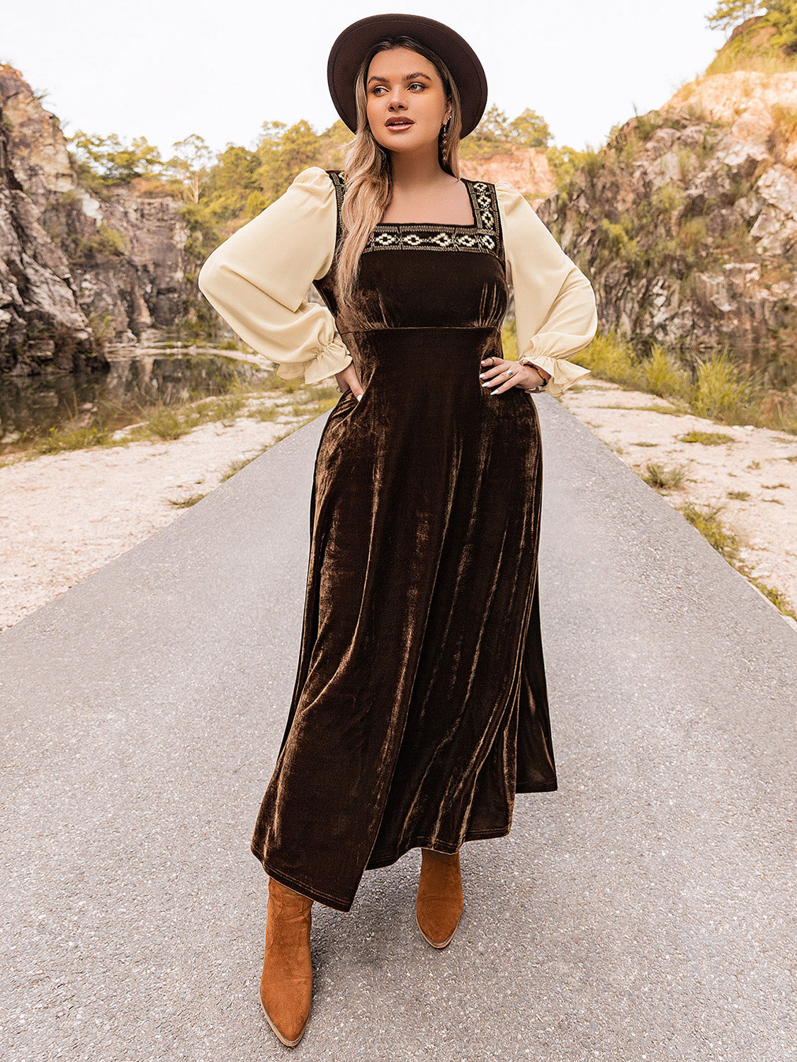 Plus Size Embroidered Square Neck Dress - The Goddess Galleries