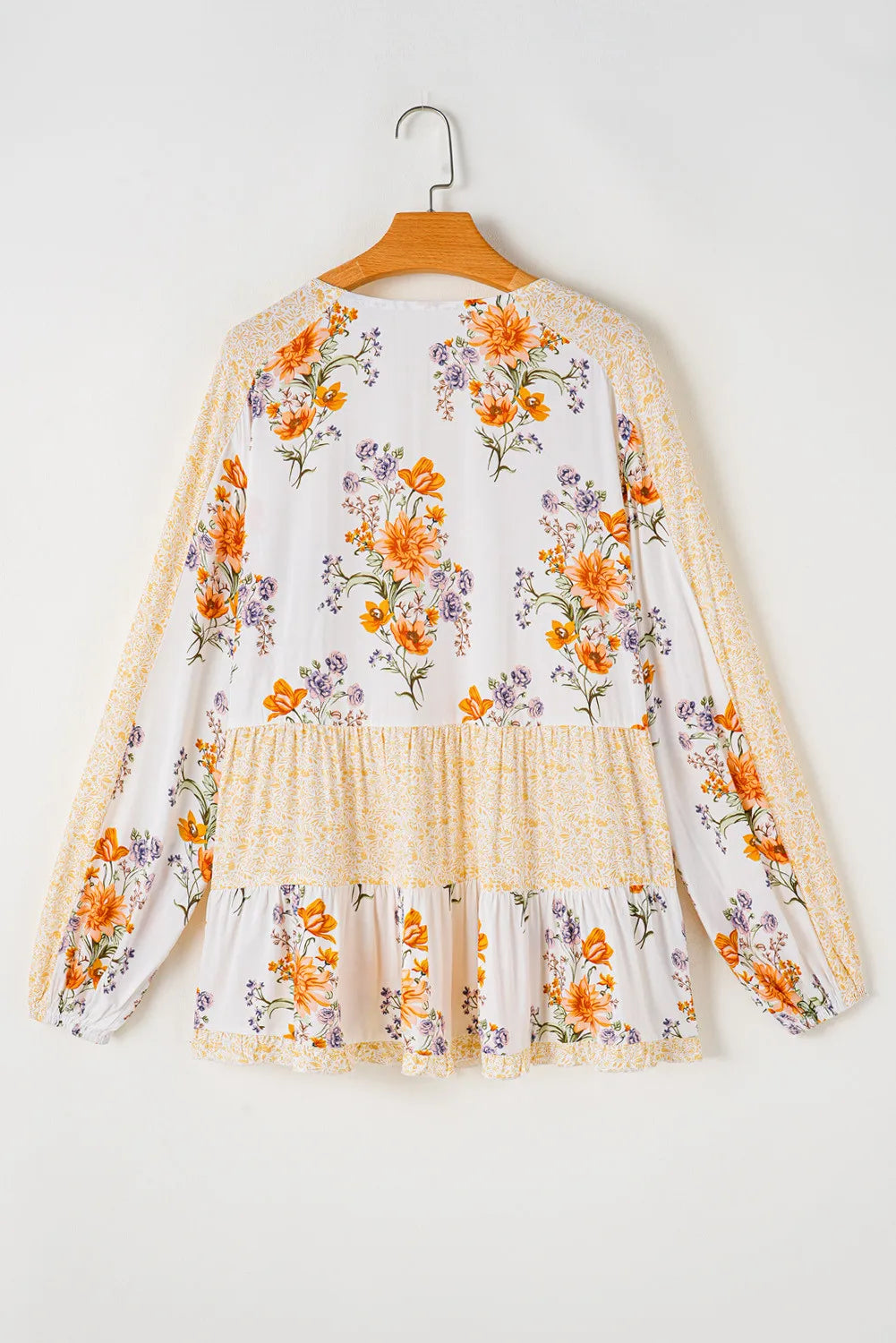 Plus Size Printed Tie Neck Long Sleeve Blouse - The Goddess Galleries