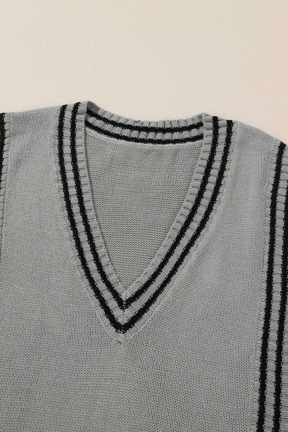 Striped Trim V-Neck Sweater Vest - The Goddess Galleries