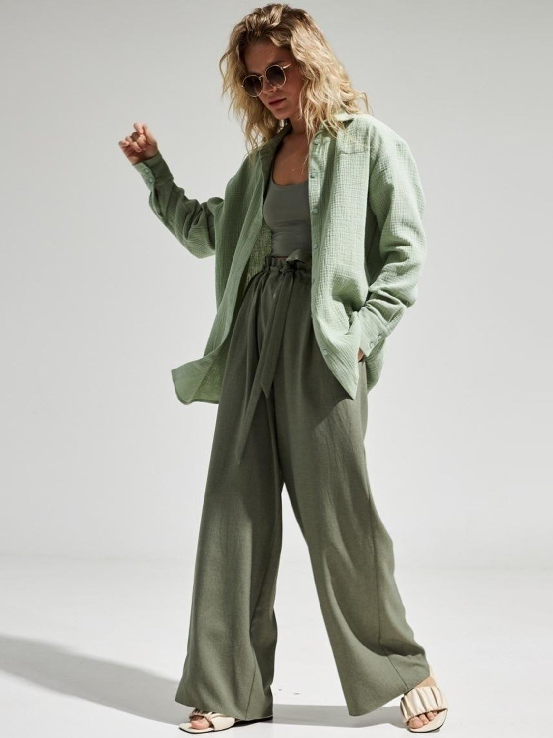 Textured Collared Neck Long Sleeve Shirt - The Goddess Galleries