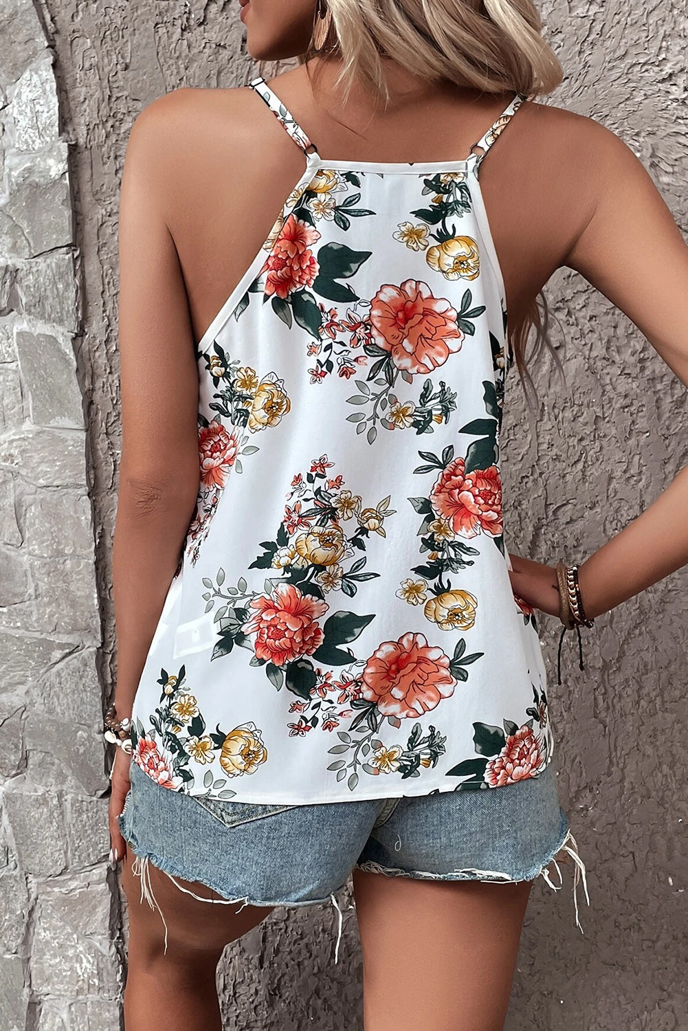 Lace Detail Printed V-Neck Cami - The Goddess Galleries