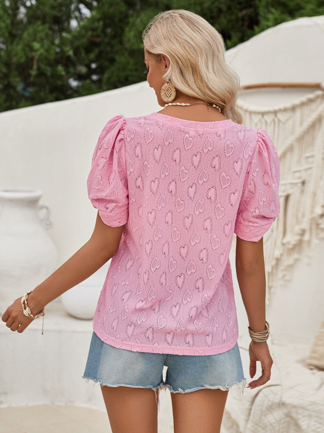 Twisted Heart V-Neck Short Sleeve Blouse - The Goddess Galleries