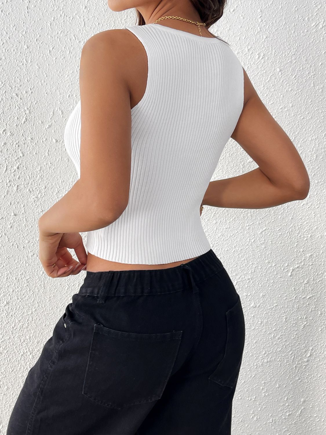 Perfee Bow Front Round Neck Tank - The Goddess Galleries