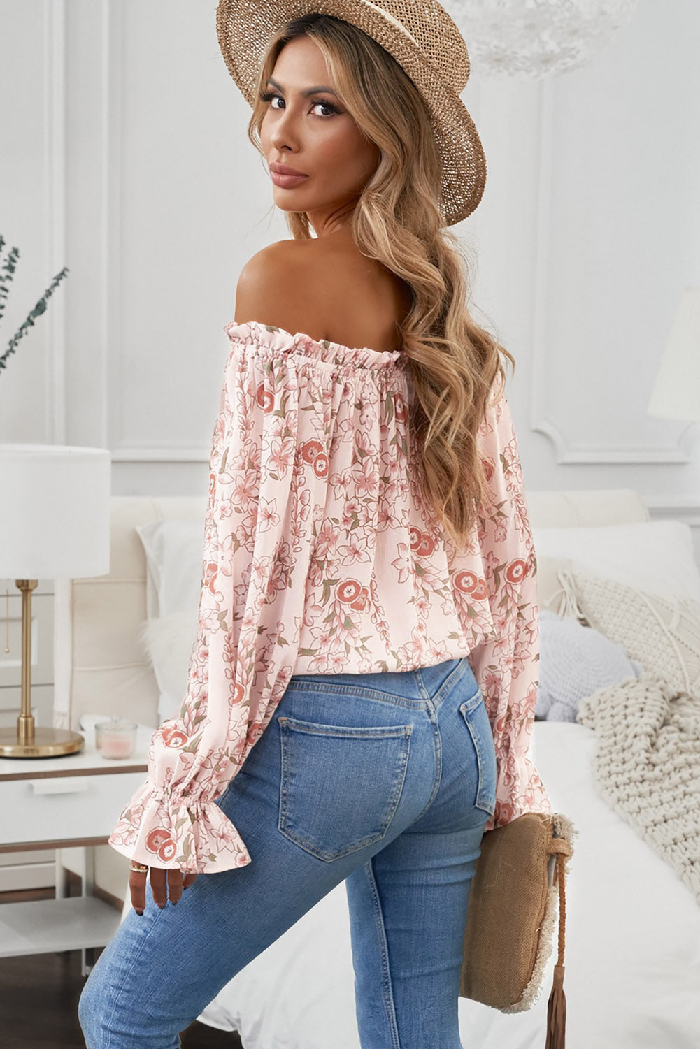 Floral Flounce Sleeve Frilled Off-Shoulder Blouse - The Goddess Galleries
