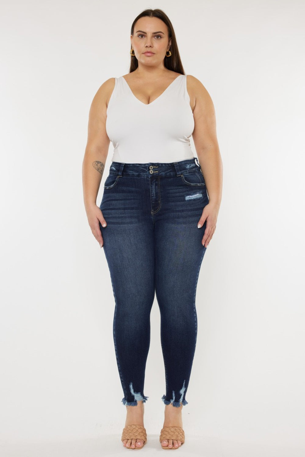 Kancan Full Size Cat's Whiskers Raw Hem High Waist Jeans - The Goddess Galleries