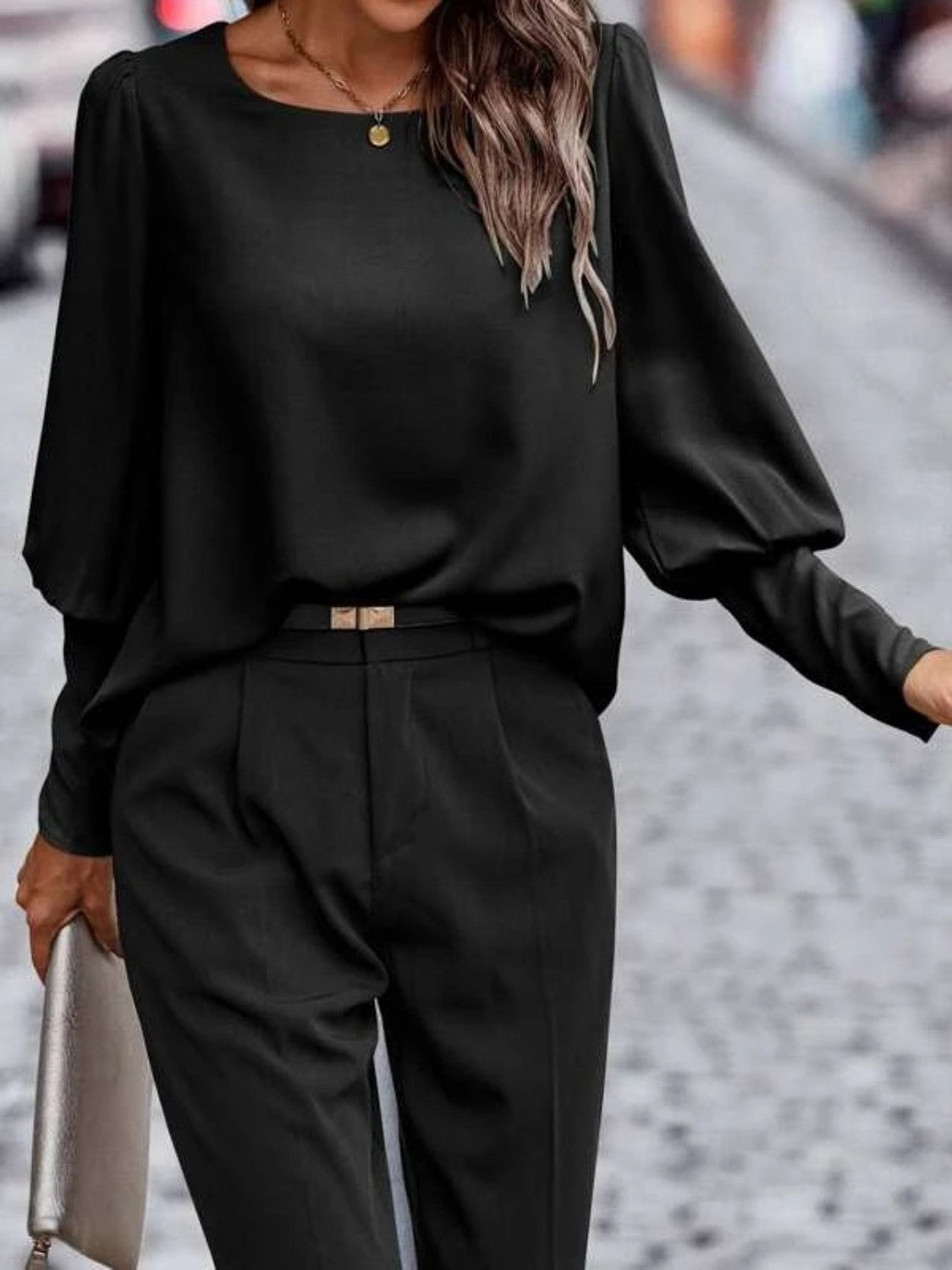 Round Neck Lantern Sleeve Blouse - The Goddess Galleries