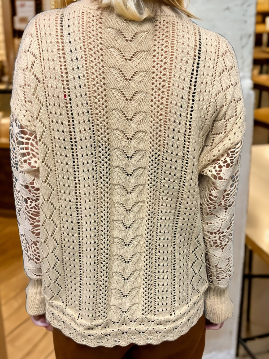 Eyelet Button Up Lantern Sleeve Cardigan - The Goddess Galleries