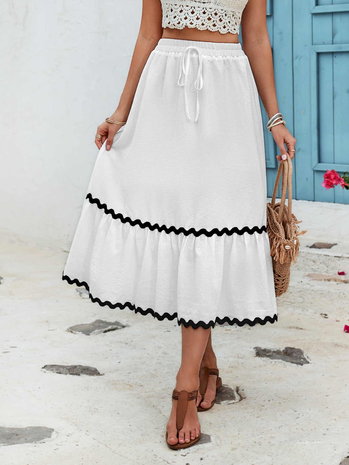 Honey Tied Contrast Trim High Waist Skirt - The Goddess Galleries