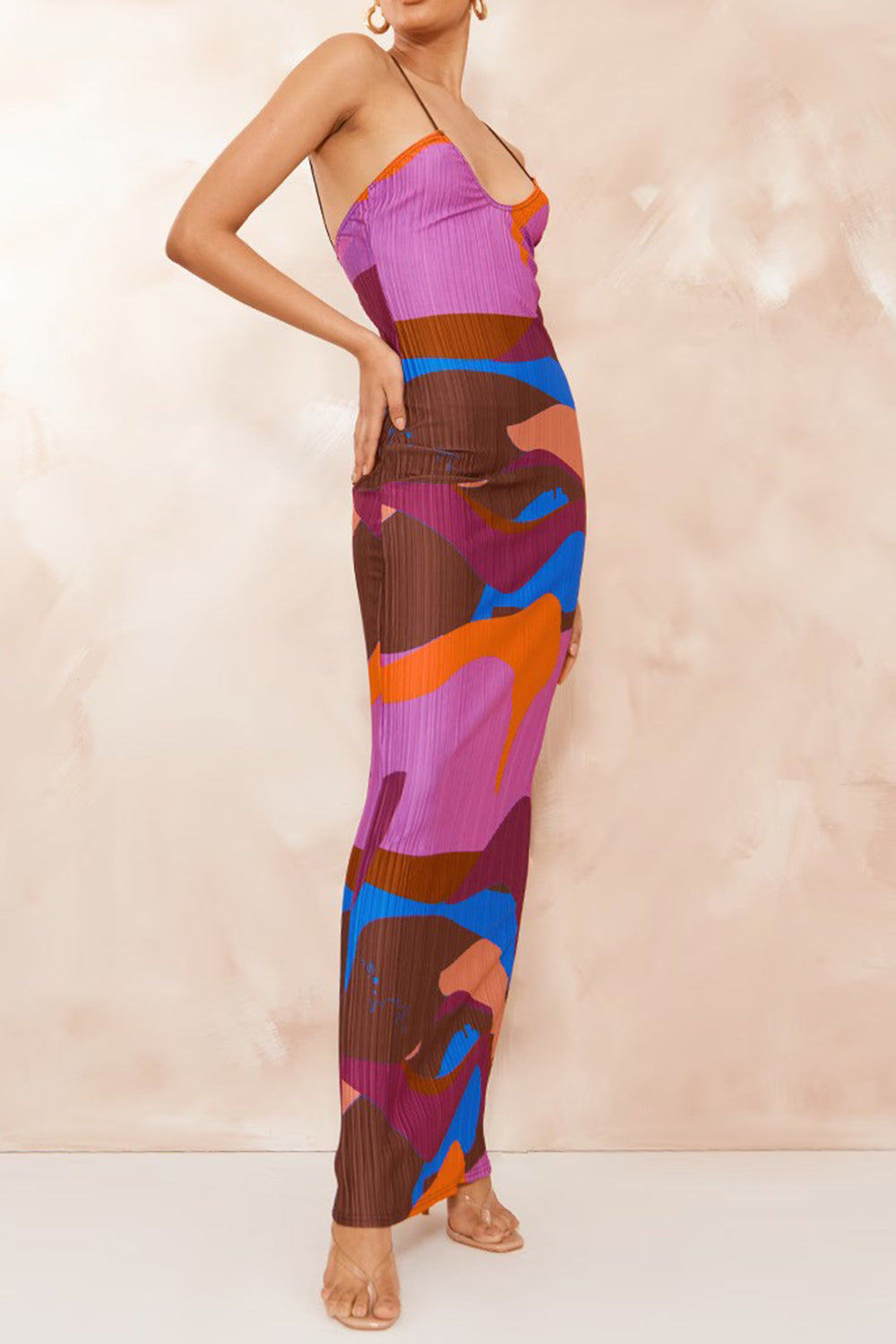 Backless Printed Maxi Cami Dress - The Goddess Galleries