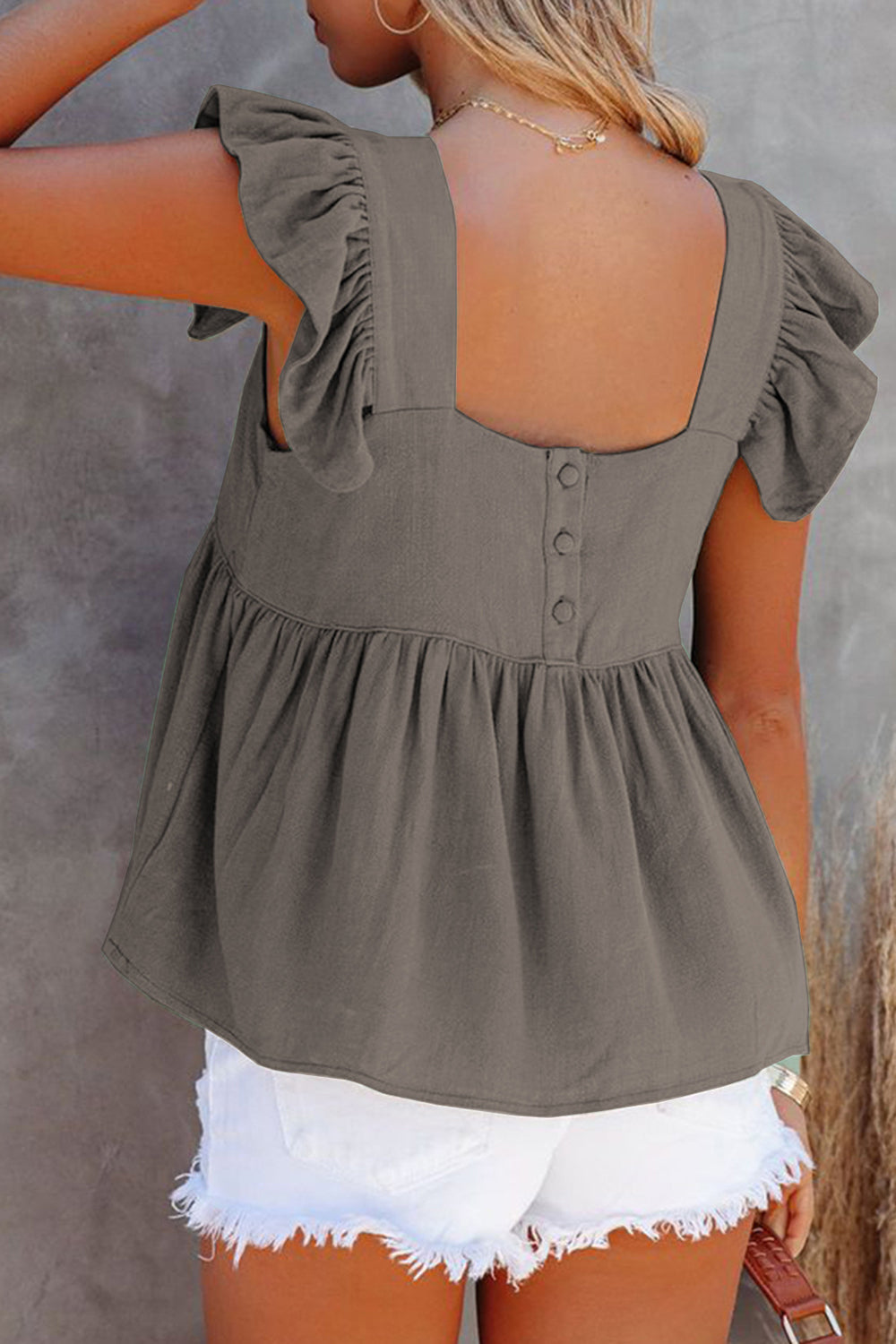 Full Size Ruffled Square Neck Cap Sleeve Blouse - The Goddess Galleries