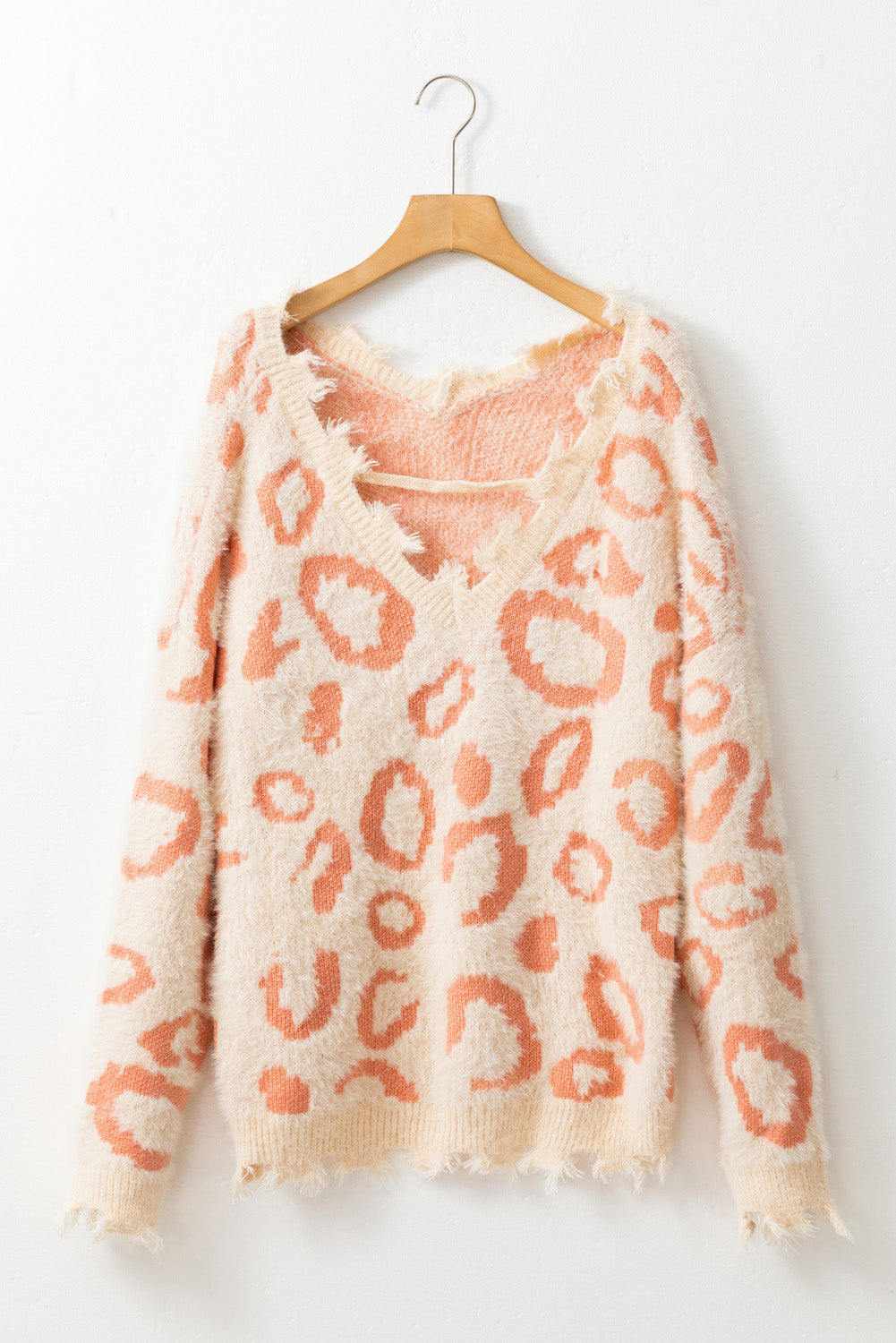 Distressed Trim Leopard V-Neck Sweater - The Goddess Galleries