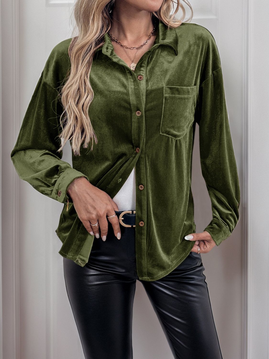 Perfee Button Up Long Sleeve Shirt - The Goddess Galleries