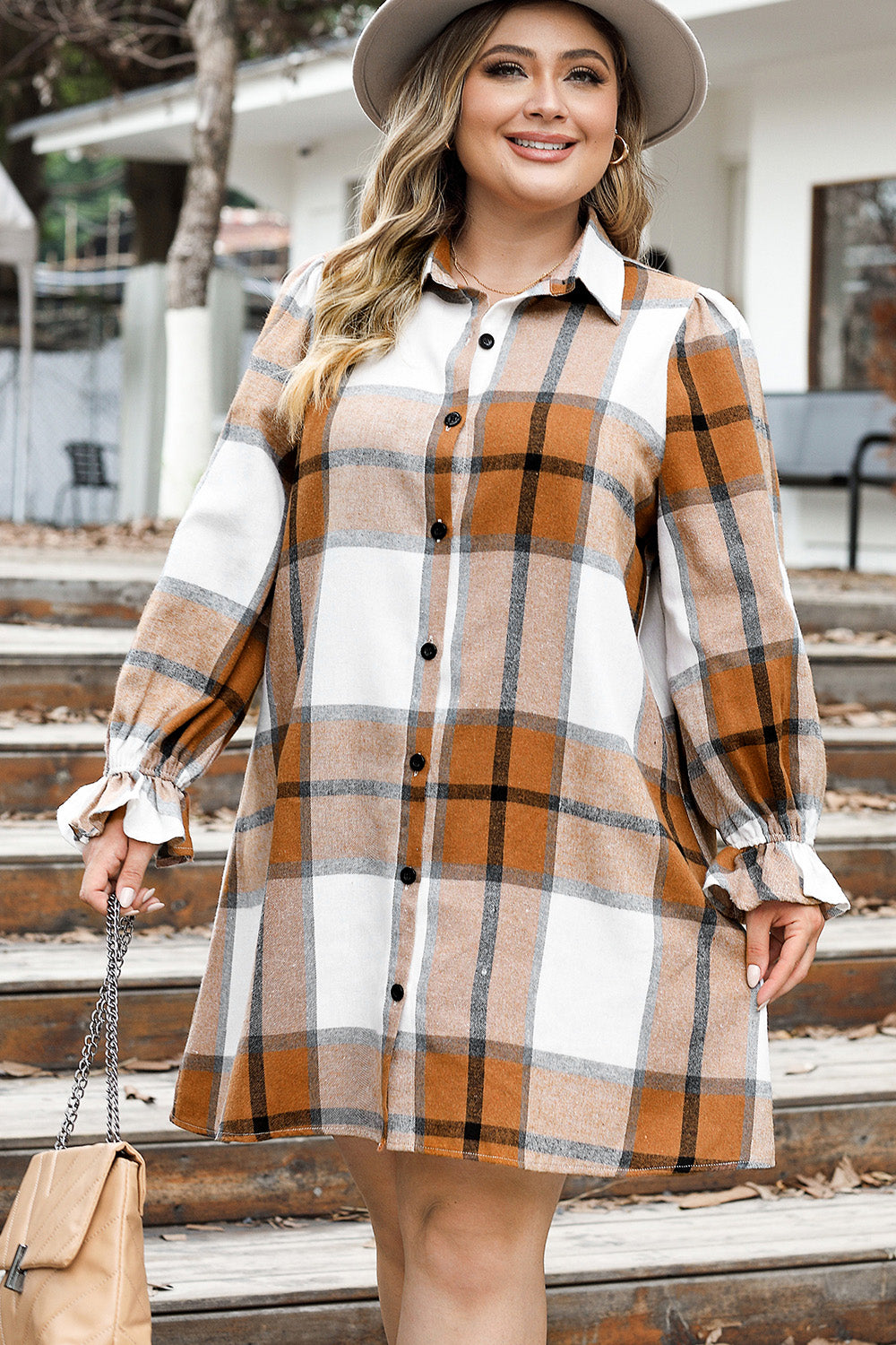 Plus Size Plaid Button Up Shirt Dress - The Goddess Galleries