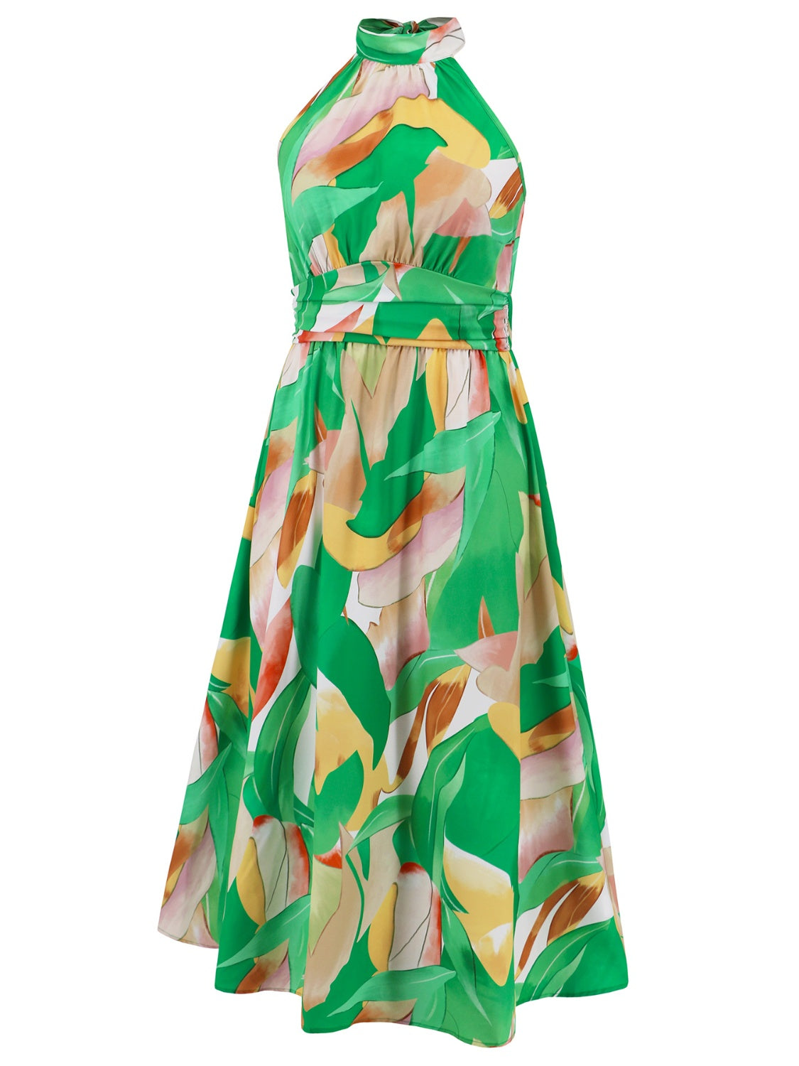 Ruched Printed Halter Neck Dress - The Goddess Galleries
