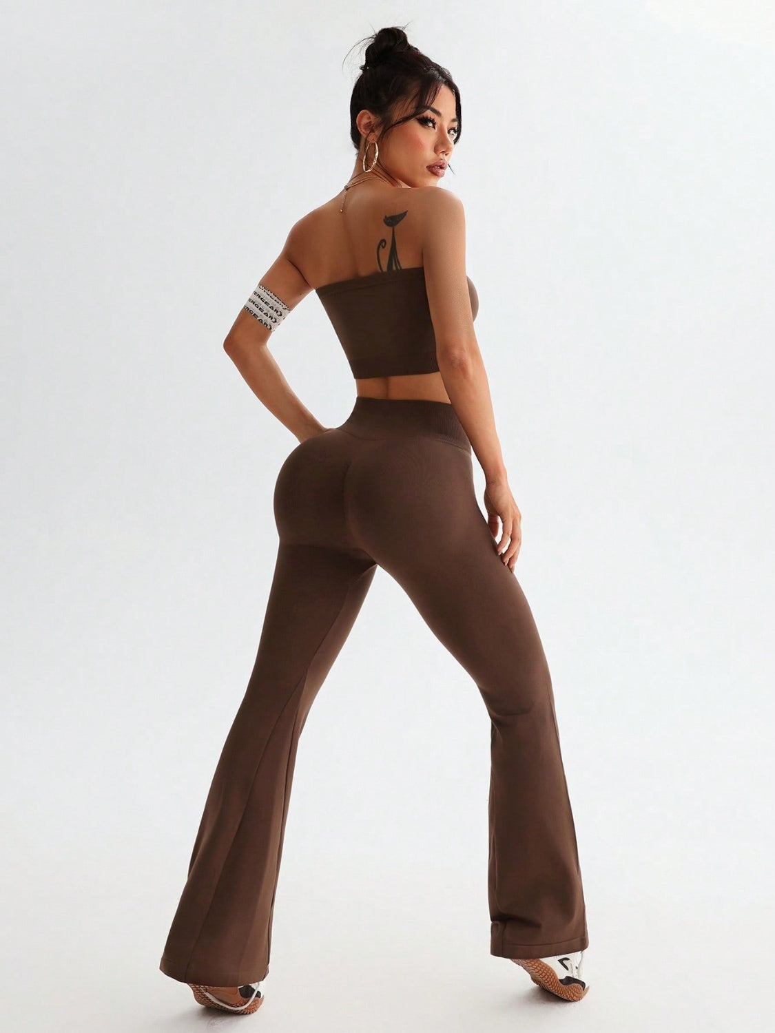 Tube Top and High Waist Flare Pants Active Set - The Goddess Galleries