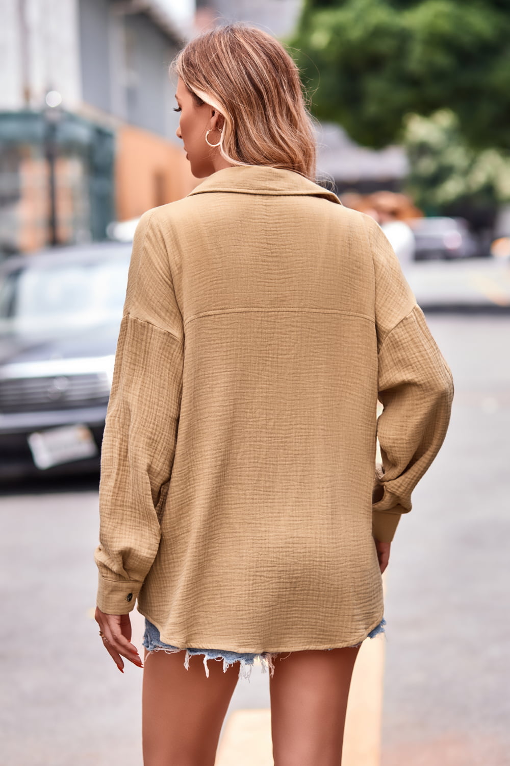 Textured Dropped Shoulder Longline Shirt - The Goddess Galleries