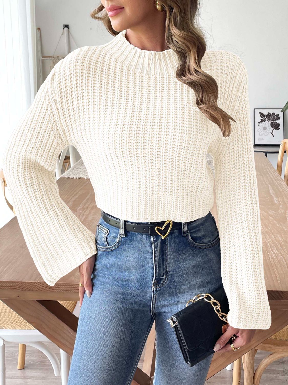 Mock Neck Long Sleeve Sweater - The Goddess Galleries