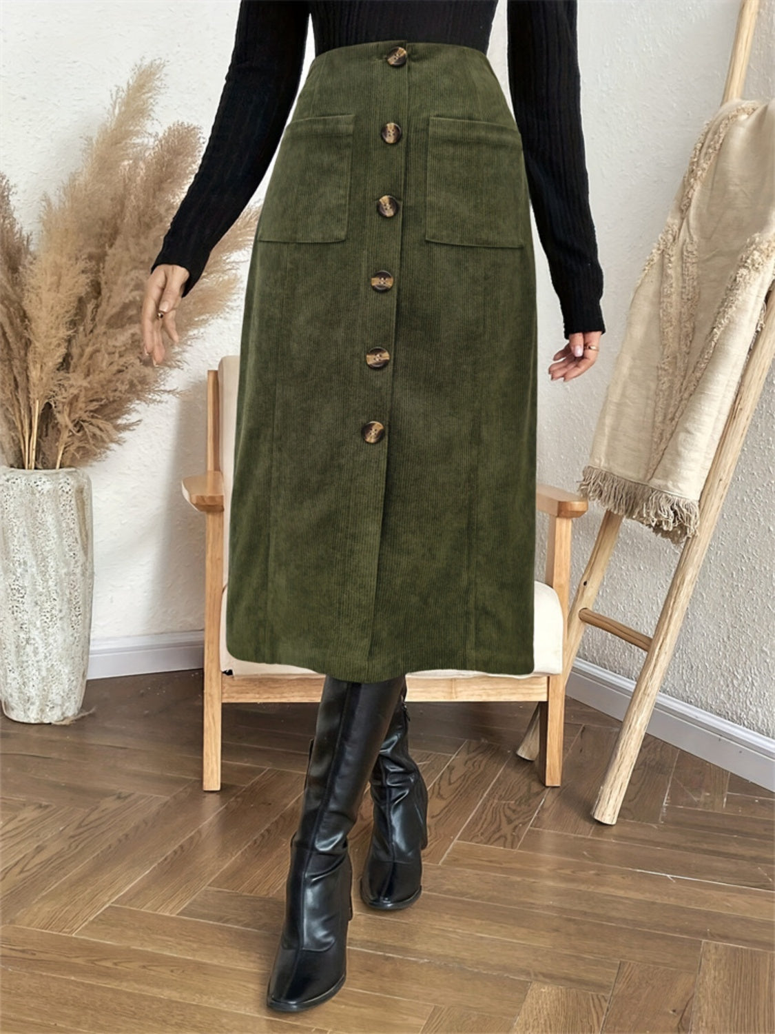 Pocketed Back Elastic Waist Skirt - The Goddess Galleries
