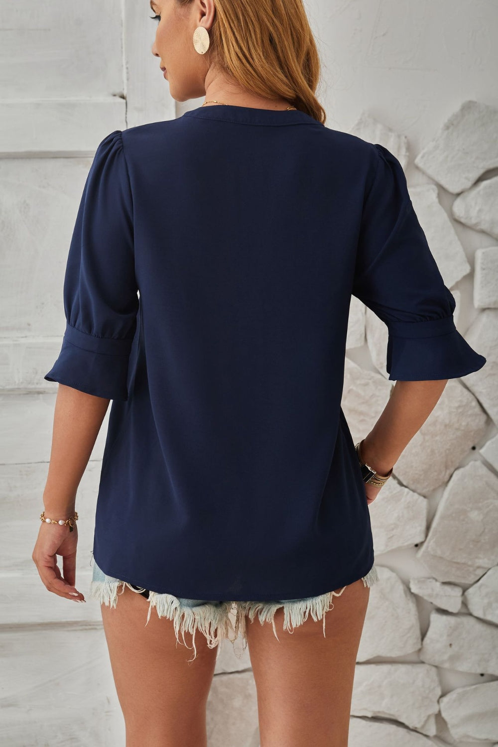 Notched Half Sleeve Blouse - The Goddess Galleries