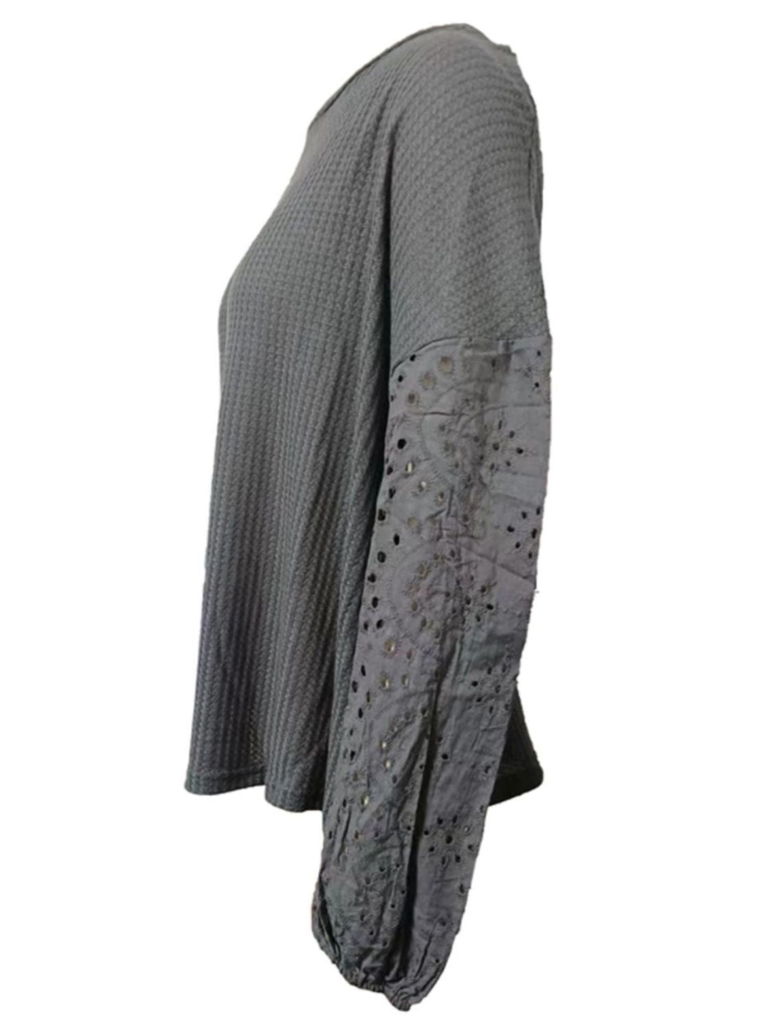 Shiny Openwork Dropped Shoulder Boat Neck Blouse - The Goddess Galleries