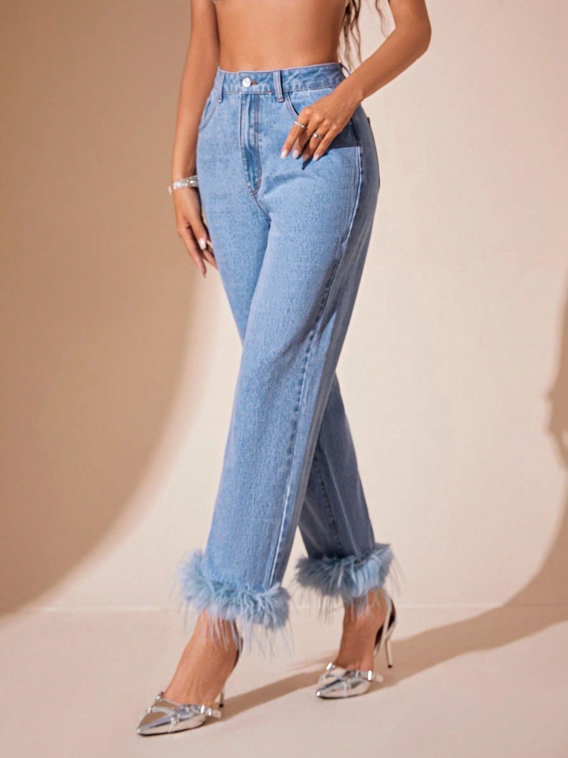 Plush Hem High Rise Straight Jeans - The Goddess Galleries
