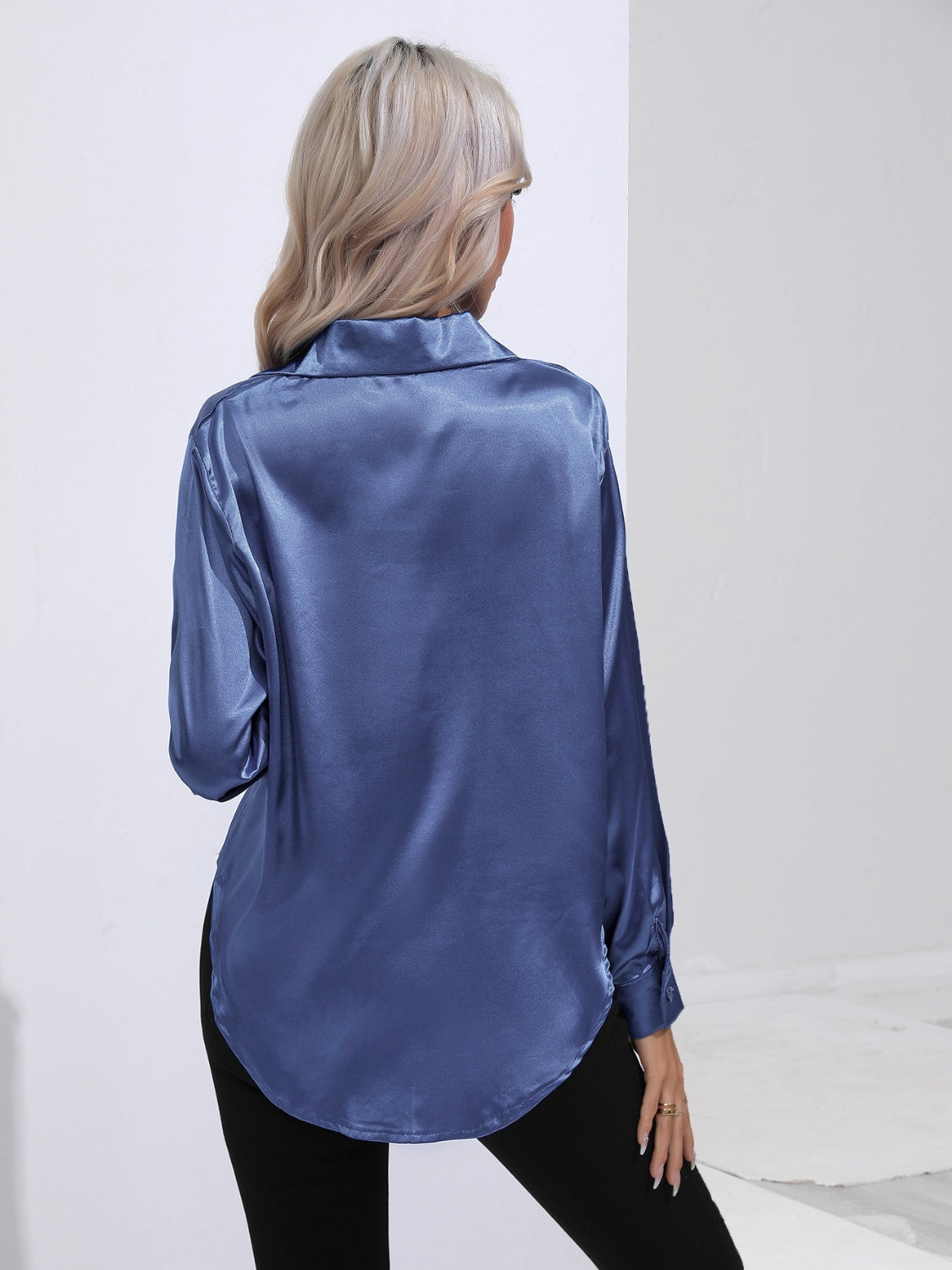 Collared Neck Buttoned Long Sleeve Shirt - The Goddess Galleries