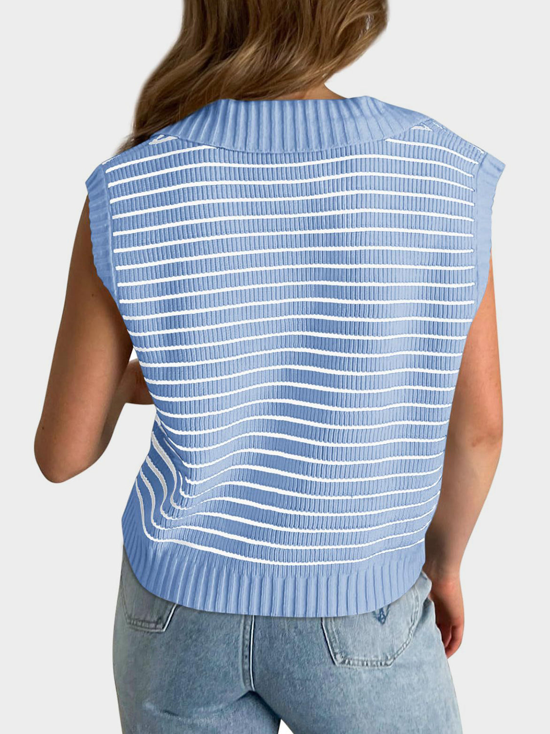Mandy Collared Neck Striped Sweater Vest - The Goddess Galleries