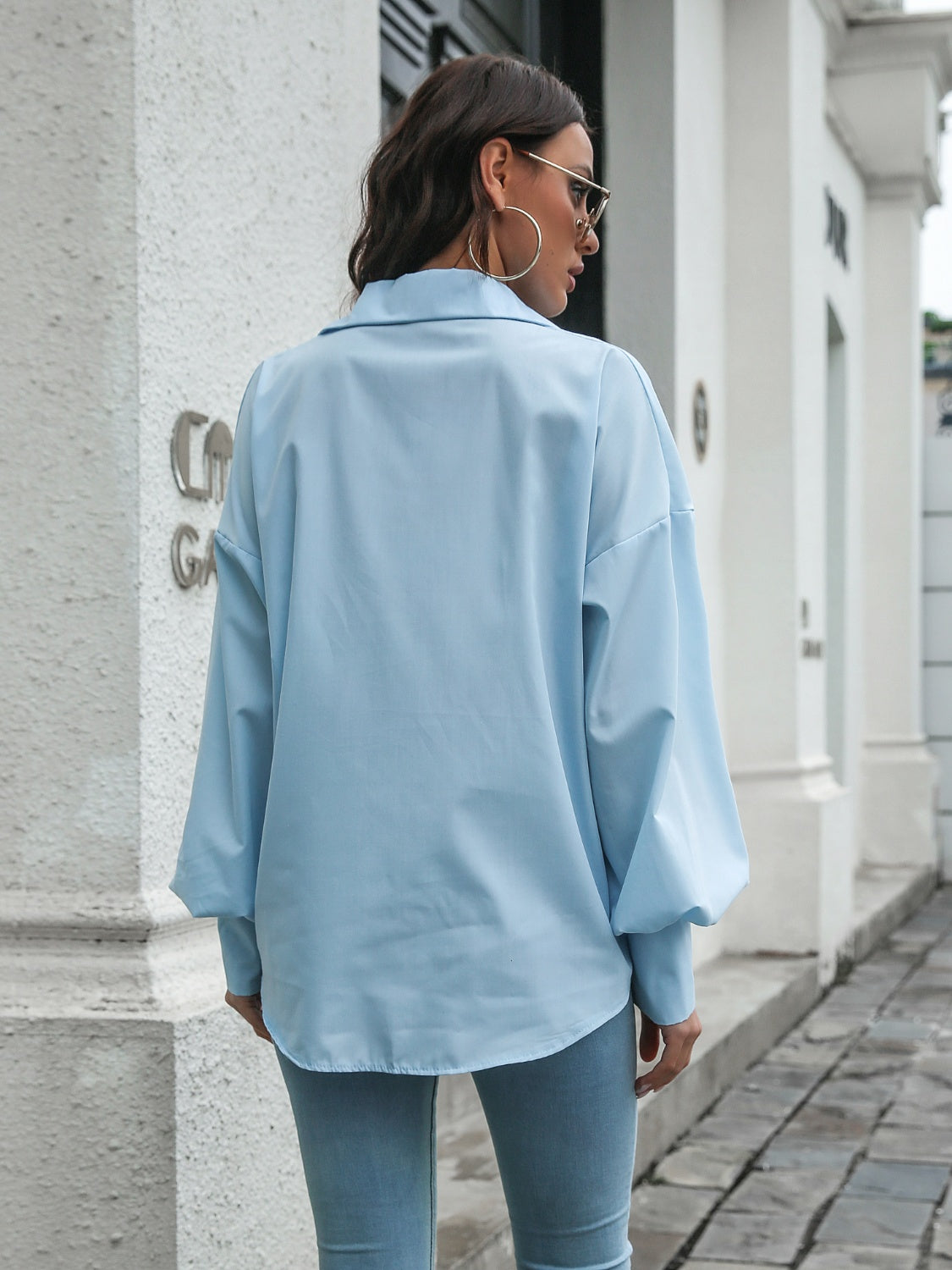 Collared Neck Dropped Shoulder Buttoned Shirt - The Goddess Galleries