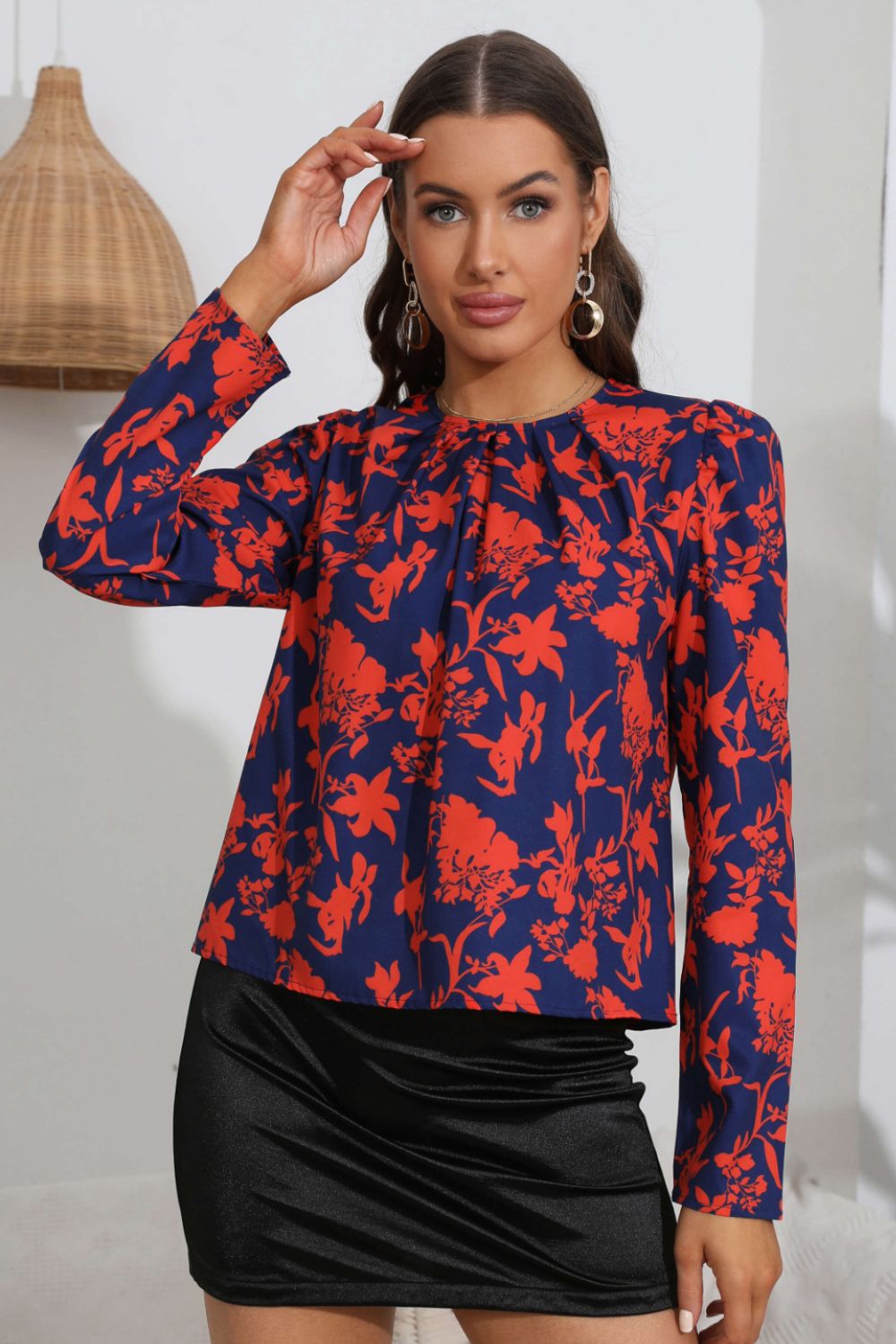 Floral Long Puff Sleeve Blouse - The Goddess Galleries