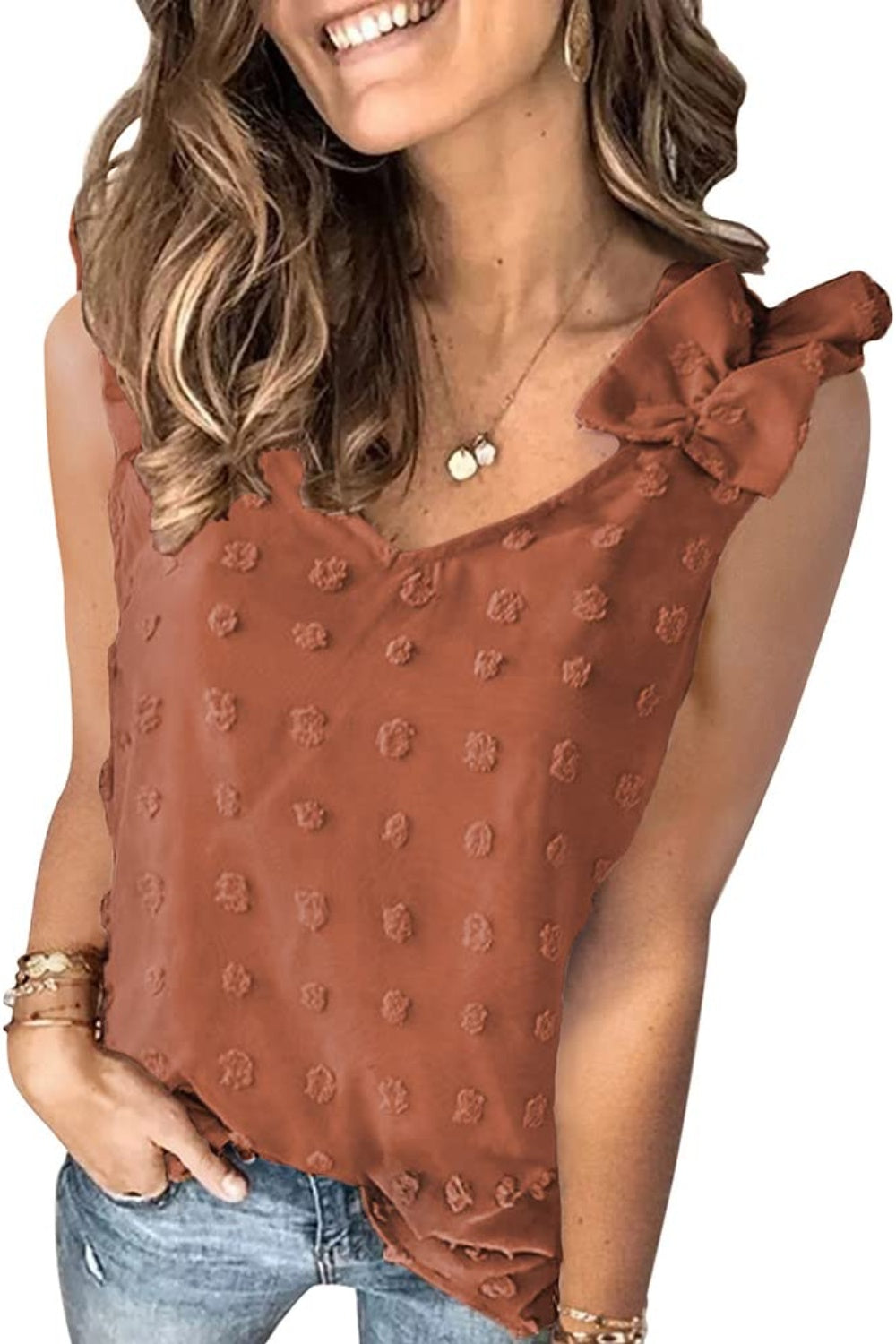 Full Size Swiss Dot V-Neck Tank - The Goddess Galleries