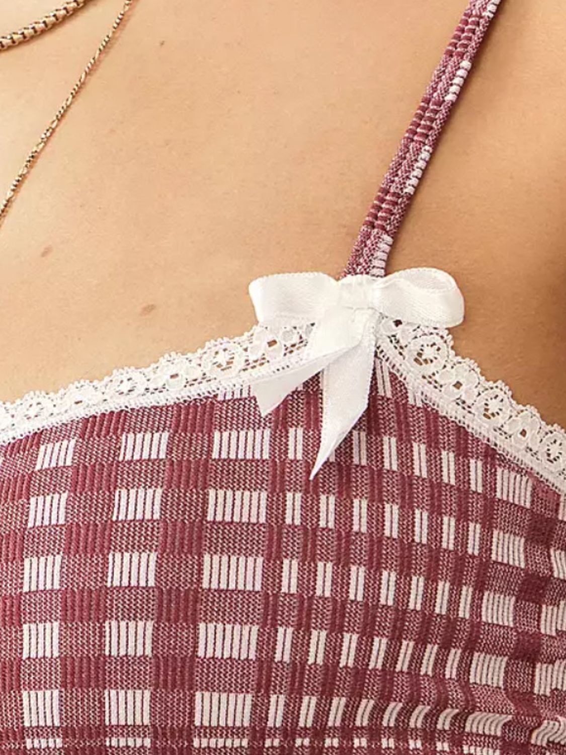 Lace Detail Plaid Square Neck Cami - The Goddess Galleries