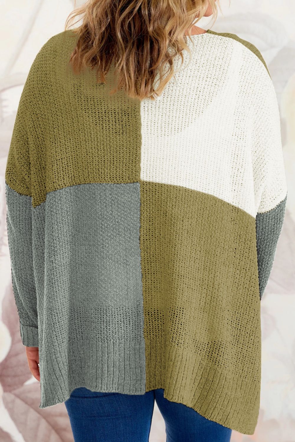Plus Size Color Block Round Neck Sweater - The Goddess Galleries