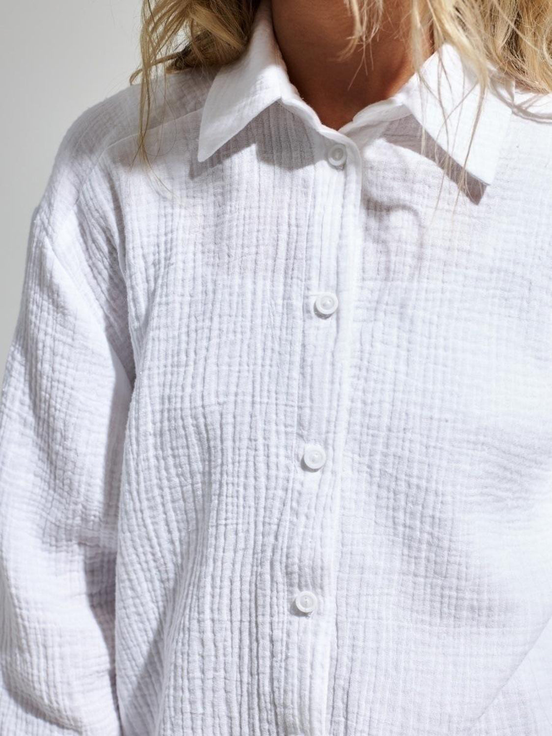 Textured Collared Neck Long Sleeve Shirt - The Goddess Galleries