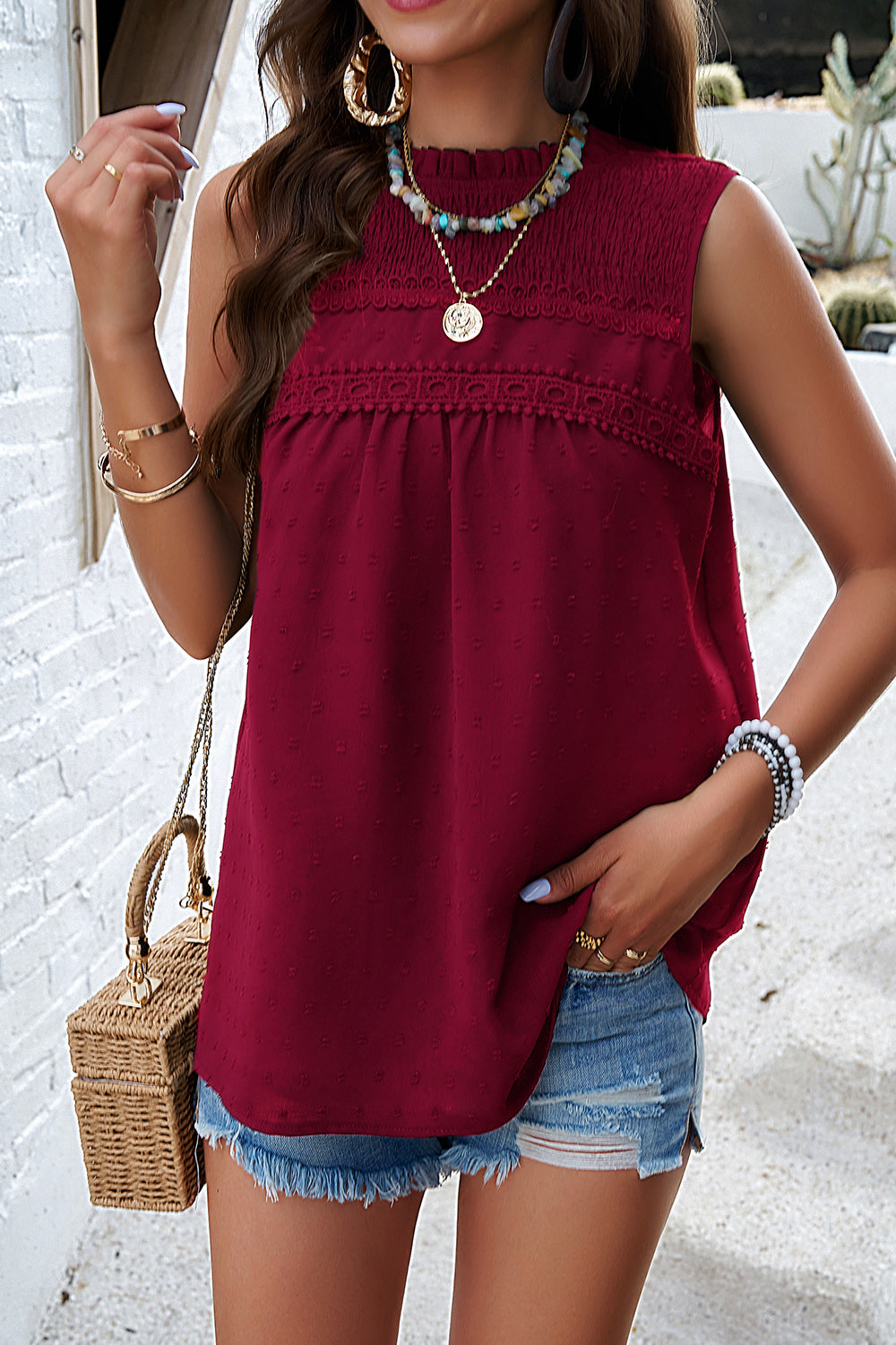 Devine Swiss Dot Round Neck Tank - The Goddess Galleries