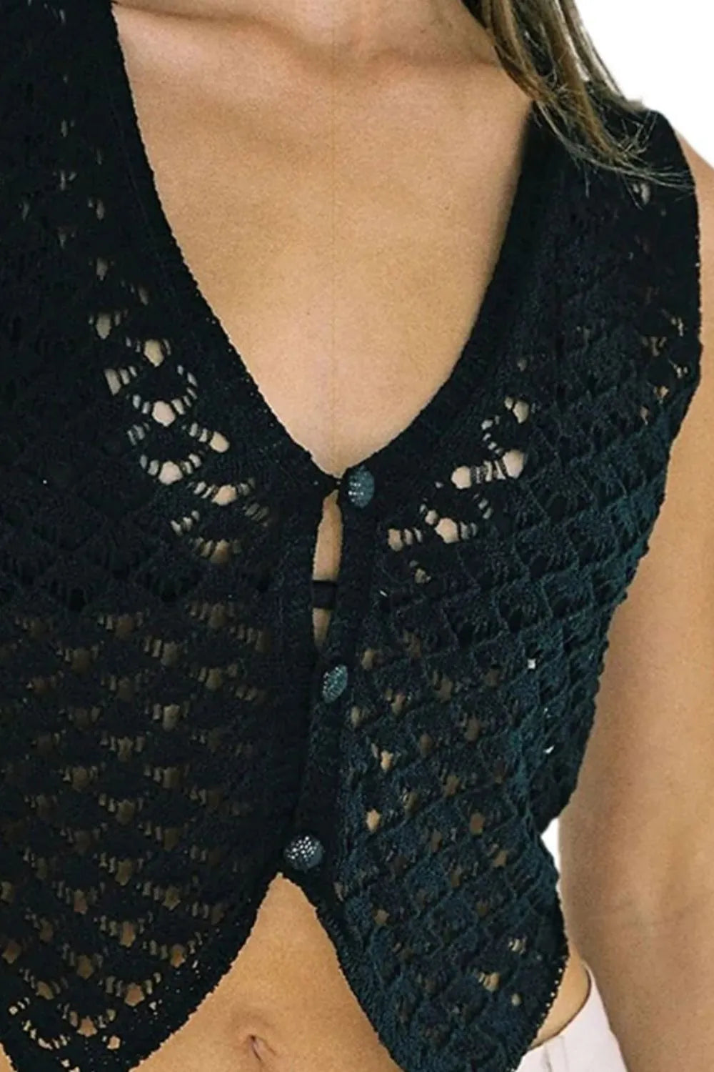 Openwork V-Neck Sweater Vest - The Goddess Galleries