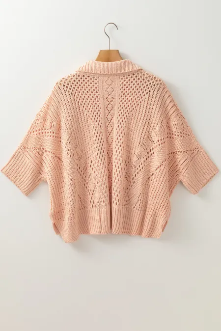 Cutout Collared Neck Three-Quarter Sleeve Sweater - The Goddess Galleries