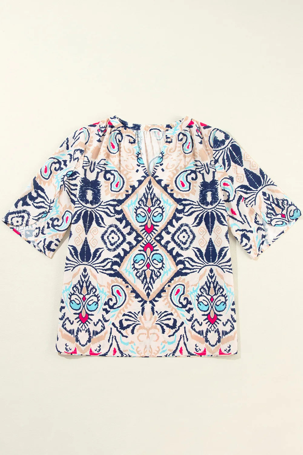 Printed Notched Half Sleeve Blouse - The Goddess Galleries