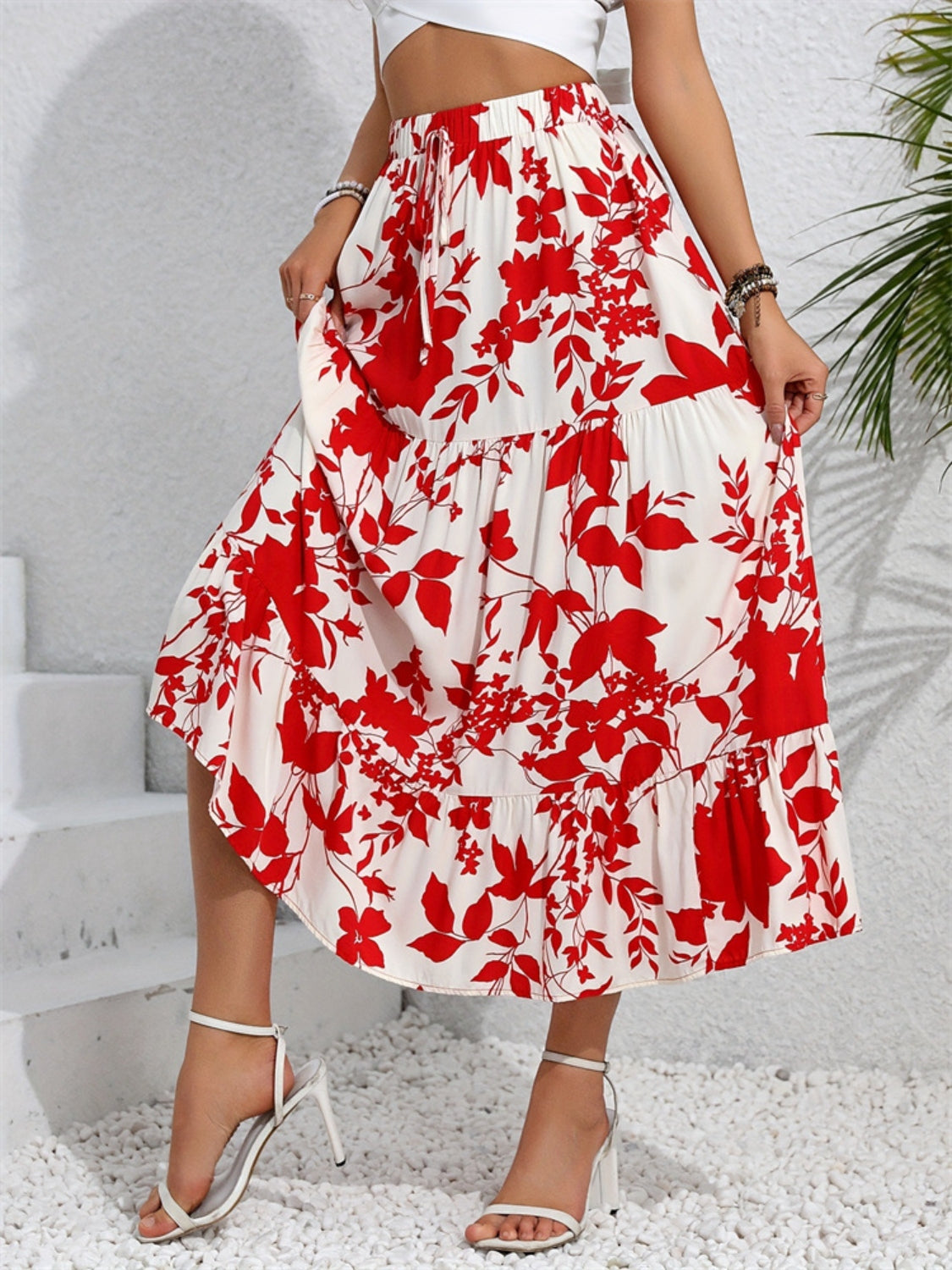 Ruffled Hem Printed Midi Skirt - The Goddess Galleries