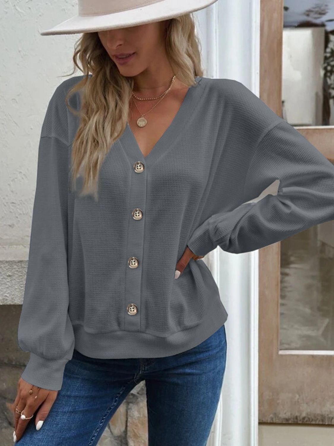 V-Neck Dropped Shoulder Blouse - The Goddess Galleries