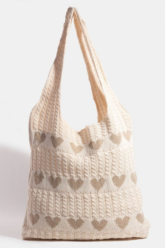 Fame Contrast Heart Crochet Tote Bag - The Goddess Galleries