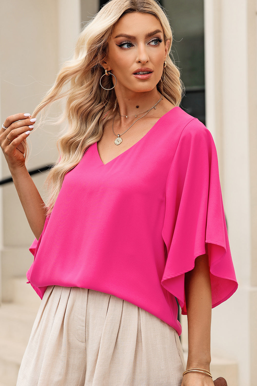 V-Neck Cloak Sleeve Blouse - The Goddess Galleries