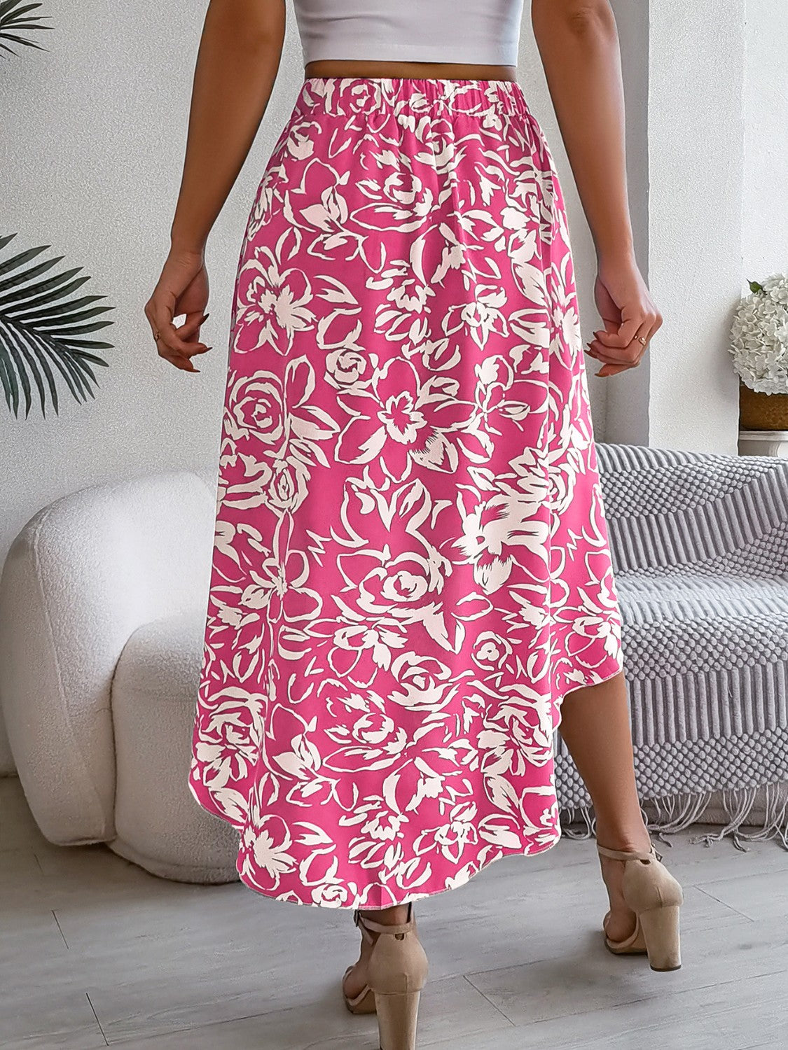High-Low Printed High Waist Skirt - The Goddess Galleries