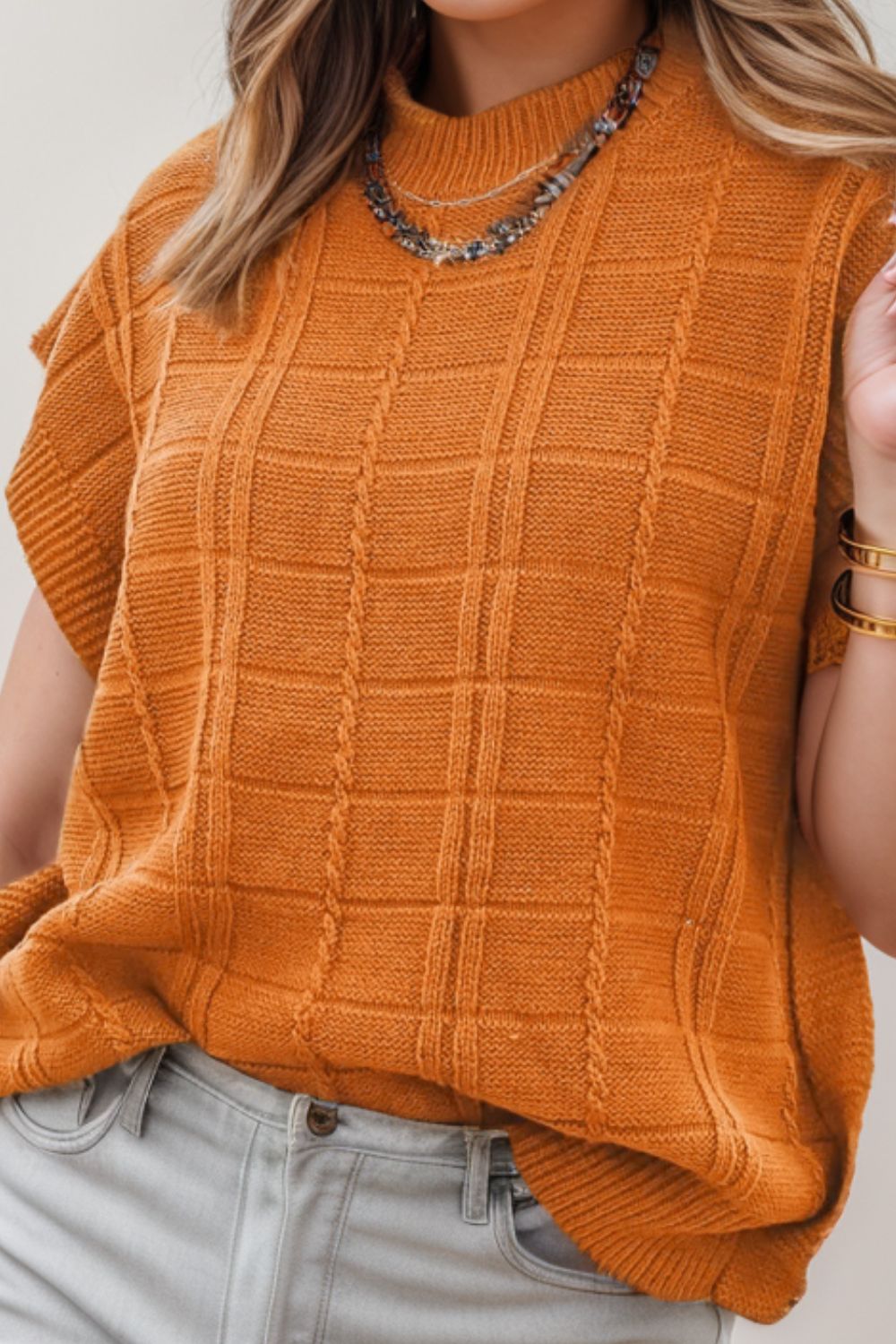 Round Neck Cap Sleeve Sweater - The Goddess Galleries