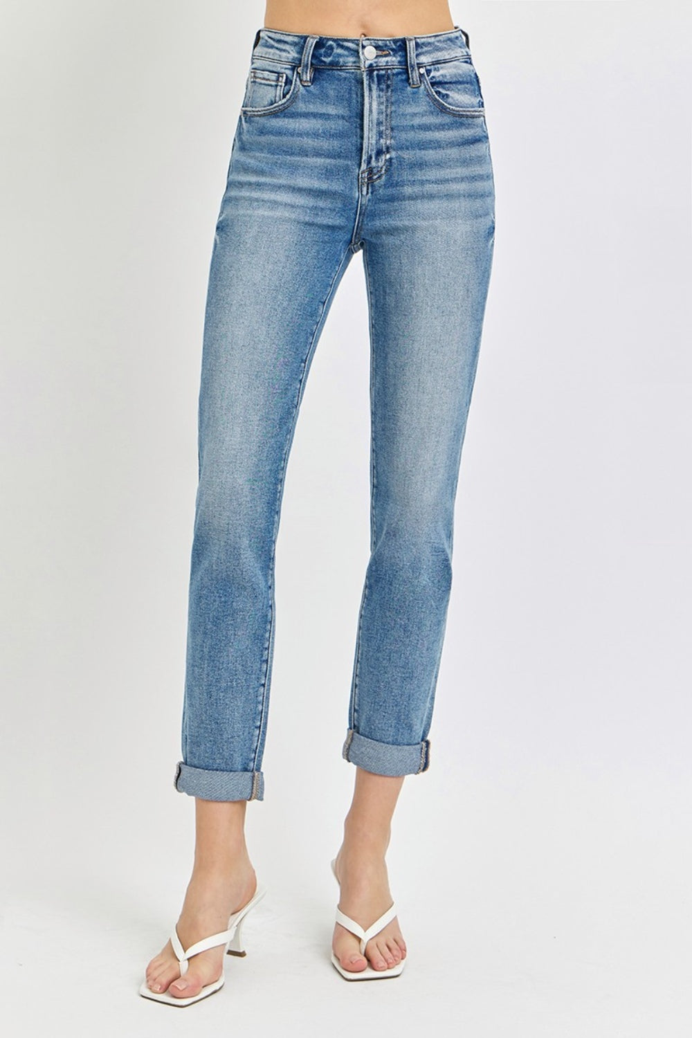 Risen Full Size High Rise Cropped Roll Up Jeans - The Goddess Galleries