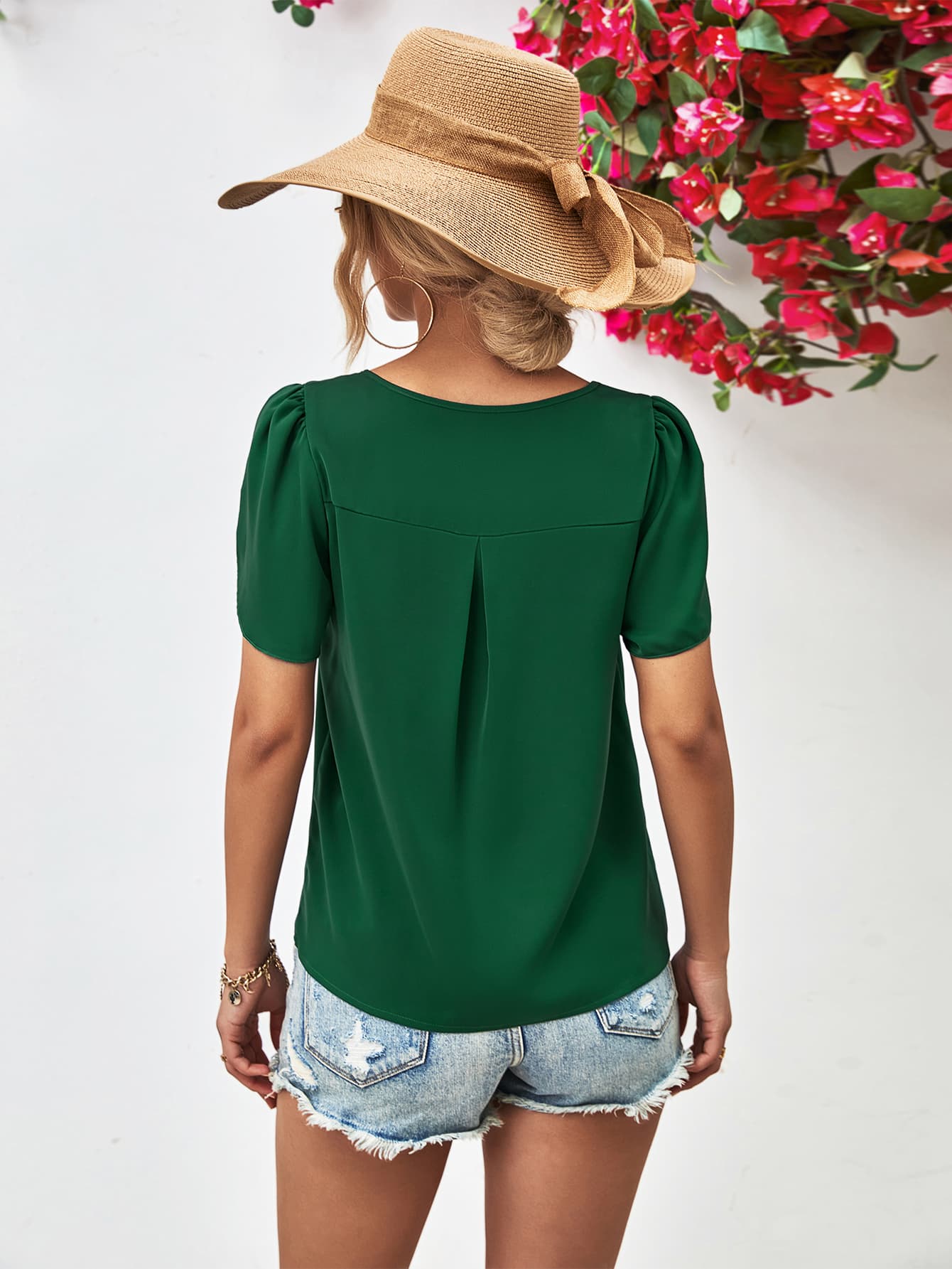 Cutout Round Neck Petal Sleeve Blouse - The Goddess Galleries
