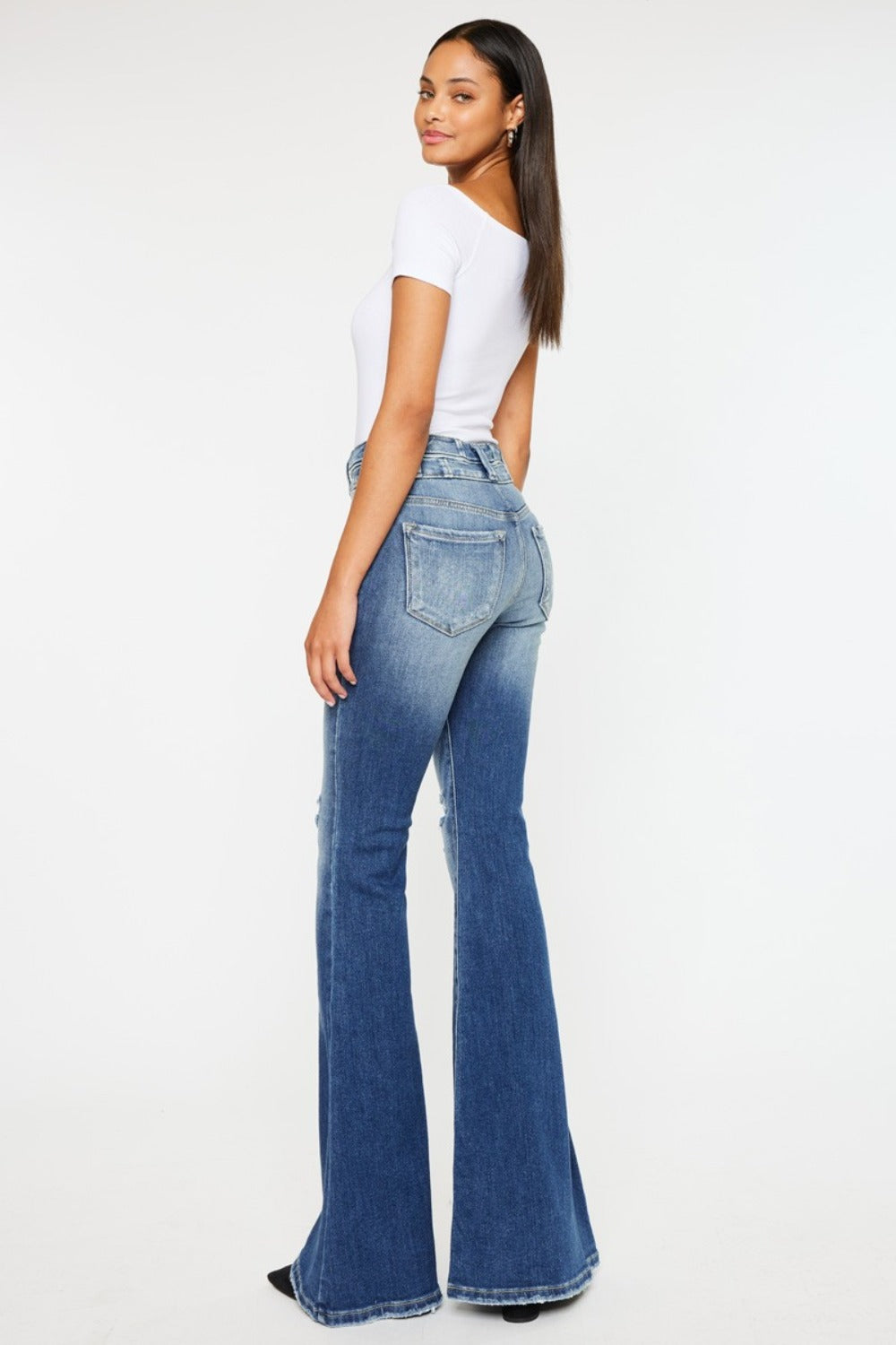 Kancan High Rise Wide Waistband Flare Jeans - The Goddess Galleries