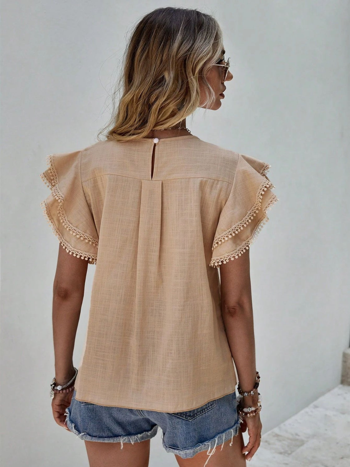 Ruffled Cap Sleeve Round Neck Blouse - The Goddess Galleries