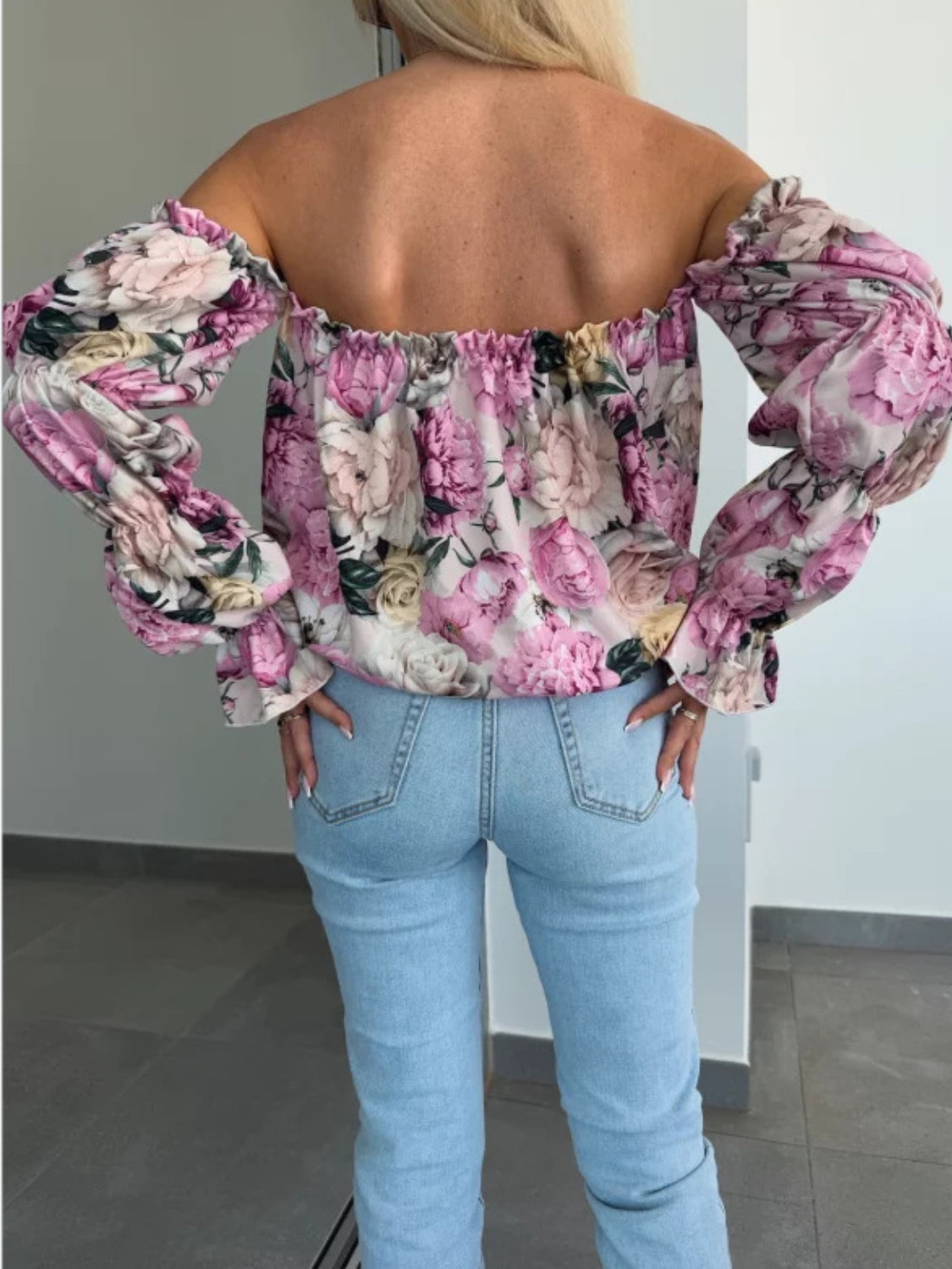 Printed Off-Shoulder Flounce Sleeve Blouse - The Goddess Galleries