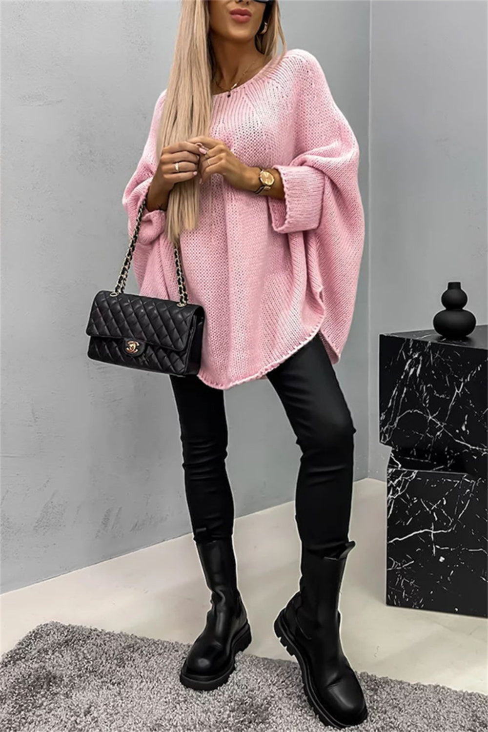 Round Neck Batwing Sleeve Sweater - The Goddess Galleries